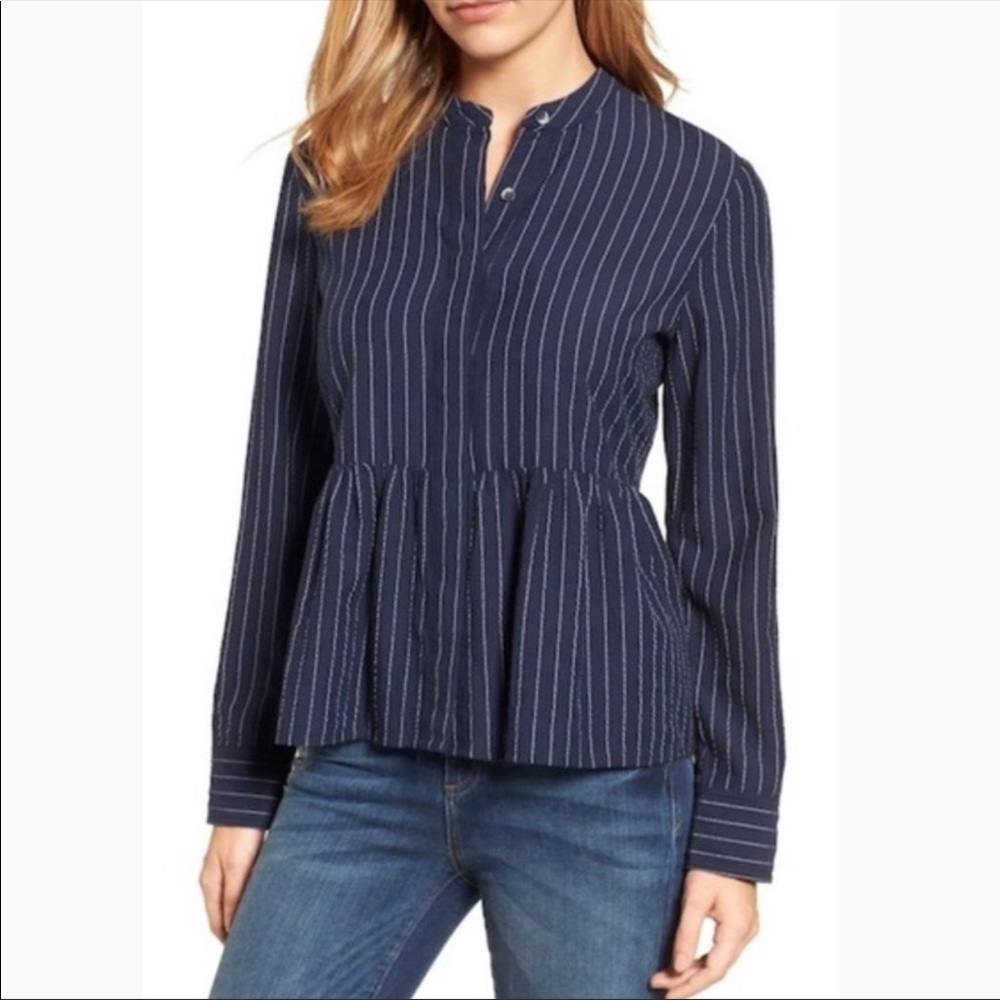 Caslon navy striped peplum top